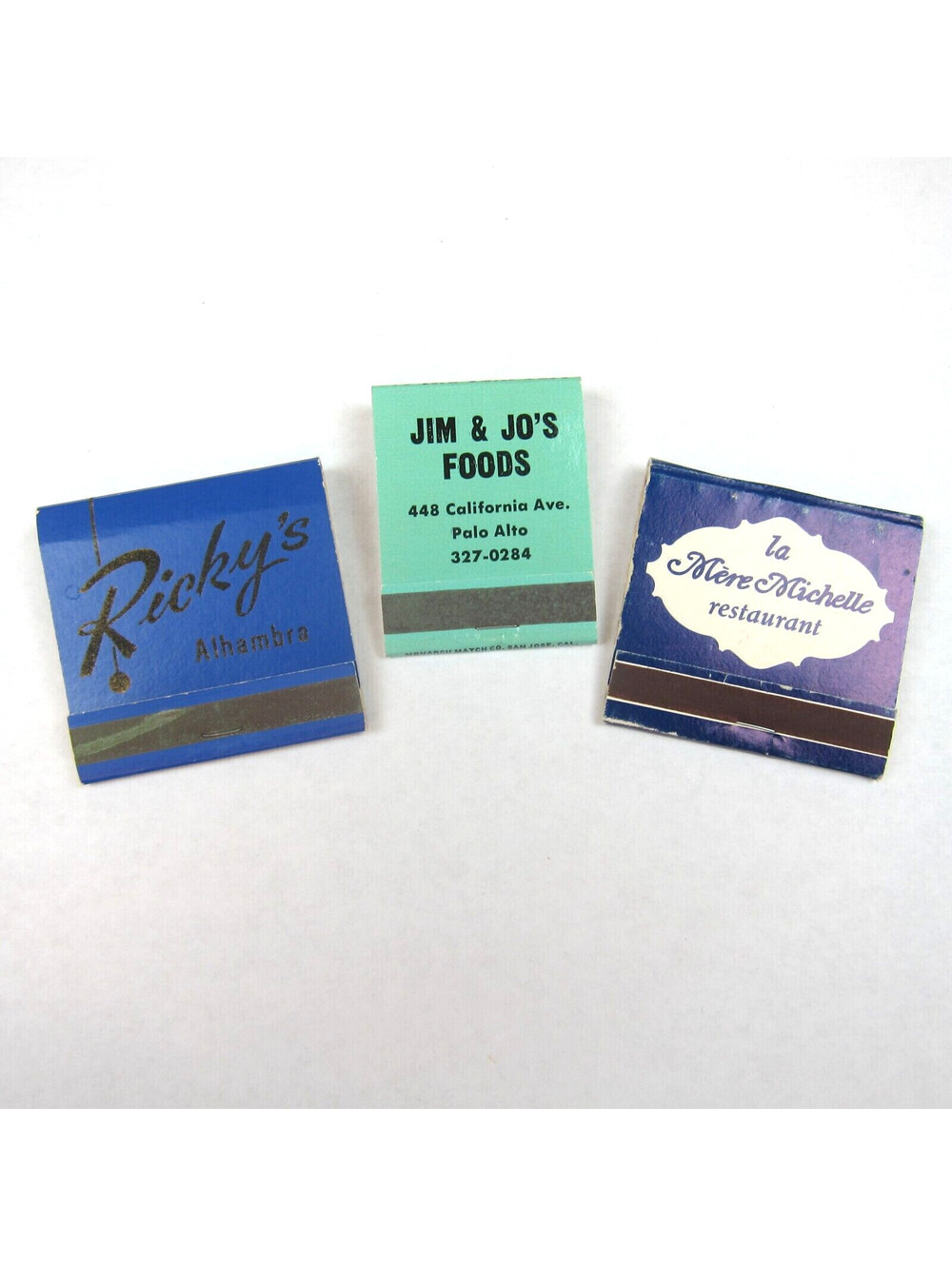 3 Vintage Matchbooks Rickys Alhambra La Mere Michelle Jim & Jos Foods California